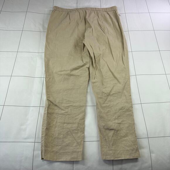 Theory Basic Pull On Pants Womens 12 Khaki Organic Crunch Wash Linen Crop Ankle - Picture 3 of 12